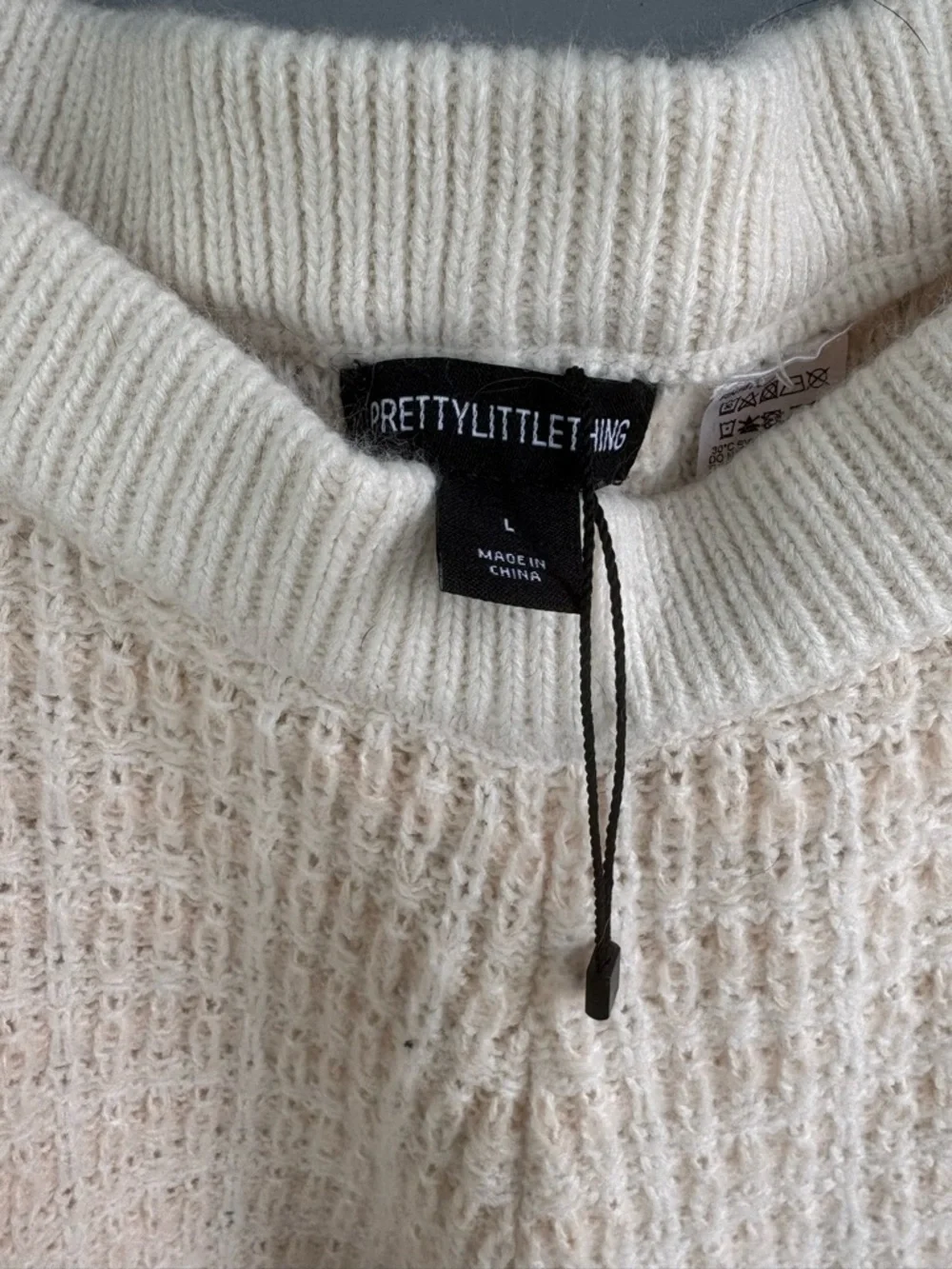 PrettyLittleThing Cream Knit Wide-Leg Pants - Picture 2 of 5